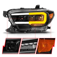 Thumbnail for ANZO 16-22 Toyota Tacoma LED Projector Headlights w/ Light Bar Sequential Black Housing w/Initiation