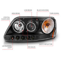 Thumbnail for ANZO 1997-2003 Ford F-150 Projector Headlights w/ Halo Black (CCFL)