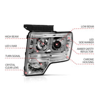 Thumbnail for ANZO 2009-2014 Ford F-150 Projector Headlights w/ U-Bar Chrome