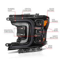 Thumbnail for Anzo 18-20 Ford F-150 Full Led Projector Smoke Bar Style Headlights Black Amber