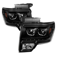 Thumbnail for Xtune Ford F150 09-14 Projector Headlights Halogen Model Only LED Halo Black PRO-JH-FF15009-CFB-BK