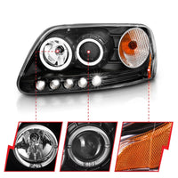 Thumbnail for ANZO 1997.5-2003 Ford F-150 Projector Headlights w/ Halo and LED Black 1pc
