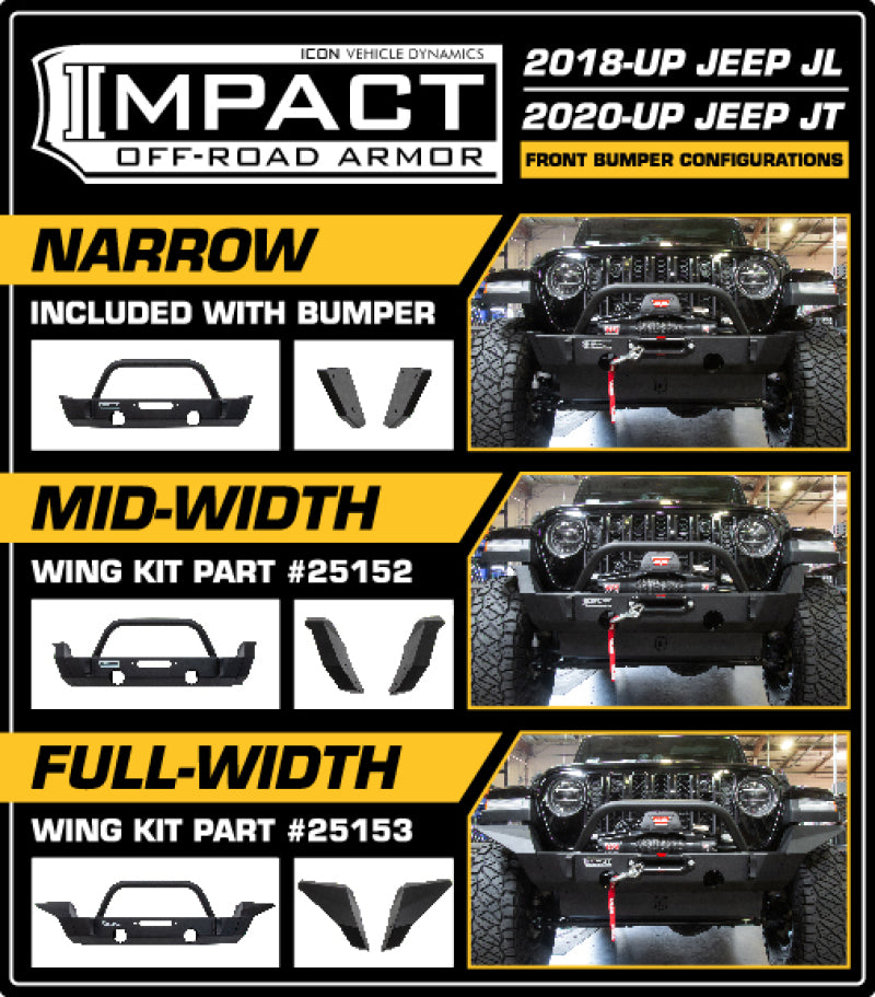 ICON 2018+ Jeep Wrangler JL / 2020+ JT Front Impact Bumper Full Width Wings