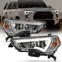 Thumbnail for ANZO 14-18 Toyota 4 Runner Plank Style Projector Headlights Chrome w/ Amber