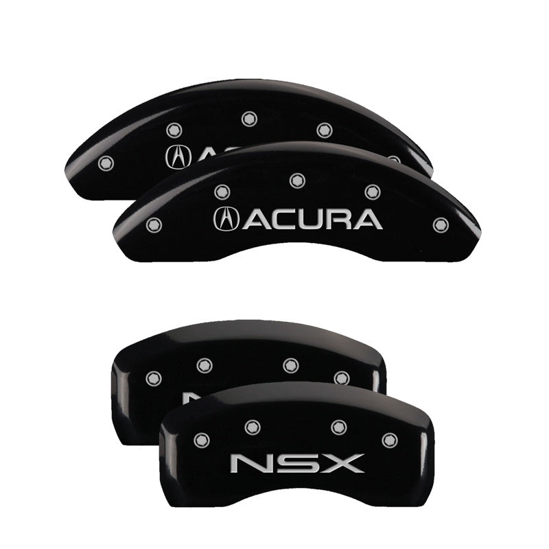 MGP 4 Caliper Covers Engraved Front Acura Engraved Rear NSX Black finish silver ch