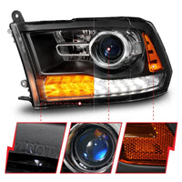 Thumbnail for ANZO 09-18 Dodge Ram 1500/2500/3500 LED Plank Style Headlights Switchback + Sequential - Matte Black