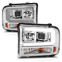 Thumbnail for ANZO 99-04 Ford F250/F350/F450/Excursion (excl 99) Projector Headlights - w/Light Bar Chrome Housing