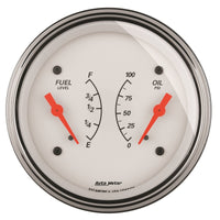 Thumbnail for AutoMeter Gauge Dual Fuel & Oilp 3-3/8in. 240 Ohm(e) to 33 Ohm(f) & 100PSI Elec Arctic White
