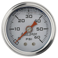 Thumbnail for Autometer AutoGage 1.5in Liquid Filled Mechanical 0-60 PSI Fuel Pressure Gauge - White