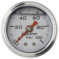 Thumbnail for Autometer AutoGage 1.5in Liquid Filled Mechanical 0-100 PSI Fuel Pressure Gauge - Silver