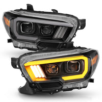 Thumbnail for ANZO 2016-2017 Toyota Tacoma Projector Headlights w/ Plank Style Switchback Black w/ Amber w/ DRL