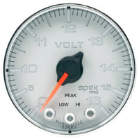 Thumbnail for Autometer Spek-Pro Gauge Voltmeter 2 1/16in 16V Stepper Motor W/Peak & Warn Slvr/Chrm