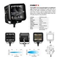 Thumbnail for Go Rhino Xplor Blackout Series Cube LED Spot Light Kit (Surface/Threaded Stud Mnt) 3x3 - Blk (Pair)