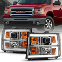Thumbnail for ANZO 2007-2013 Gmc Sierra 1500 Projector Headlight Plank Style Chrome w/ Clear Lens Amber