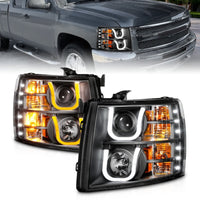 Thumbnail for ANZO 2007-2013 Chevrolet Silverado 1500/2500 Projector Headlights w/ U-Bar Switchback Black w/ Amber