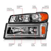 Thumbnail for ANZO 04-12 GM Colorado/Canyon/I-Series Crystal Headlights - w/ Light Bar Chrome Housing 4pcs