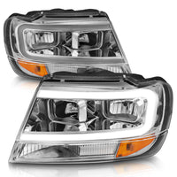 Thumbnail for ANZO 1999-2004 Jeep Grand Cherokee Crystal Headlights w/ Light Bar Chrome Housing