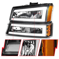 Thumbnail for ANZO 2003-2006 Chevrolet Silverado 1500 Crystal Headlights w/ Light Bar Black Housing