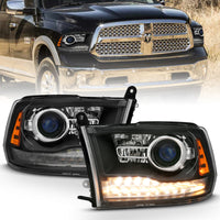 Thumbnail for ANZO 2009-2018 Dodge Ram 1500 Projector Headlights Plank Style Halo w/Switchback Matte Black