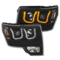 Thumbnail for ANZO 2009-2014 Ford F-150 Projector Headlights w/ U-Bar Switchback Black w/ Amber