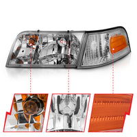 Thumbnail for ANZO 1998-2005 Ford Crown Victoria Crystal Headlight Chrome With Bumper Light (OE)