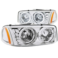 Thumbnail for ANZO 1999-2006 Gmc Sierra 1500 Crystal Headlights w/ Halo and LED Chrome