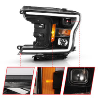 Thumbnail for ANZO 2018-2019 Ford F-150 Projector Plank Style H.L. Black Amber (Without Switchback)