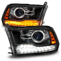 Thumbnail for ANZO 09-18 Dodge Ram 1500/2500/3500 LED Plank Style Headlights Switchback + Sequential - Matte Black