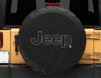 Thumbnail for Officially Licensed Jeep 66-18 CJ5/ CJ7/ Wrangler YJ/ TJ/JK Outline Logo Spare Tire Cover- 31Inch
