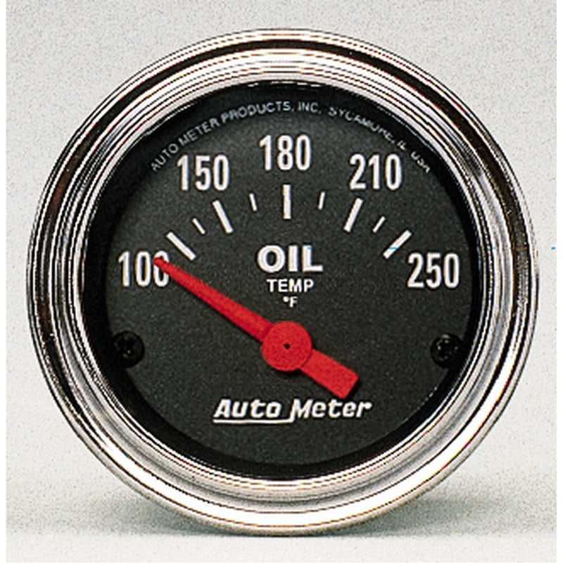 Autometer Traditional Chrome 52mm 100-250 Degree F Short Sweep Electrical Oil Temperature Gauge