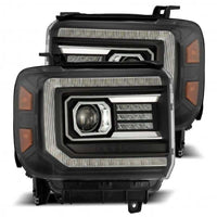 Thumbnail for AlphaRex 14-18 GMC Sierra PRO-Series Proj Headlights Plank Style Black w/Activ Light/Seq Signal/DRL