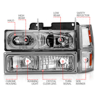 Thumbnail for ANZO 88-98 Chevrolet C1500 Crystal Headlights Chrome Housing w/ Signal and Side Marker Lights