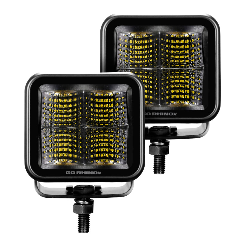 Go Rhino Xplor Blackout Series Cube LED Flood Light Kit (Surface/Threaded Stud Mnt) 3x3 - Blk (Pair)