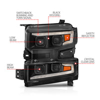 Thumbnail for ANZO 19-22 Chevrolet Silverado 1500 LED Proj HL w/Lgt Bar SwBk Seq. Blk w/In. Light - Driver Side ON