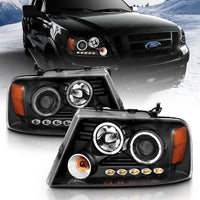 Thumbnail for ANZO 2004-2008 Ford F-150 Projector Headlights w/ Halo and LED Black G2