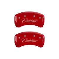 Thumbnail for MGP 4 Caliper Covers Engraved Front & Rear Cursive/Cadillac Red Finish Silver Char 2016 Cadillac CT6