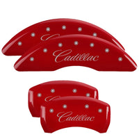 Thumbnail for MGP 4 Caliper Covers Engraved Front Cursive/Cadillac Engraved Rear XLR Red finish silver ch