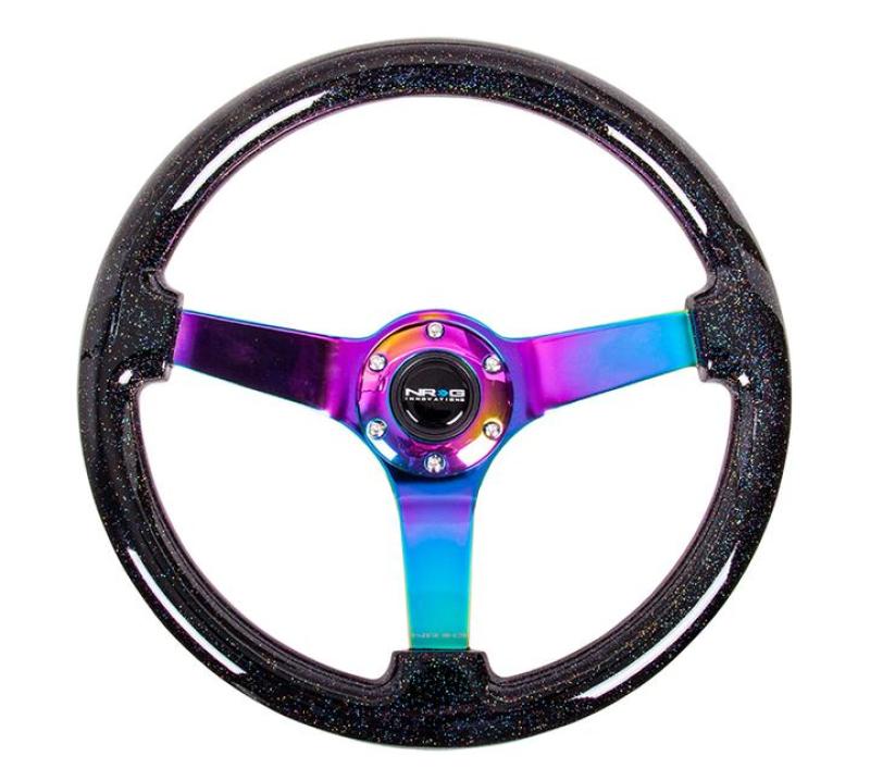 NRG Reinforced Steering Wheel (350mm / 3in Deep) Minty Fresh Wood Grain w/Black 3-Spoke Center