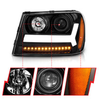 Thumbnail for ANZO 2006-2009 Chevrolet Trailblazer Projector Headlights w/ Plank Style Design Black w/ Amber