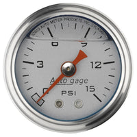 Thumbnail for Autometer AutoGage 1.5in Liquid Filled Mechanical 0-15 PSI Fuel Pressure Gauge - Silver