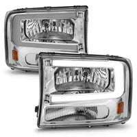 Thumbnail for ANZO 99-04 Ford F250/F350/F450/Excursion (excl. 99) Crystal Headlights - w/ Light Bar Chrome Housing