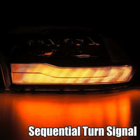 Thumbnail for AlphaRex 09-18 Dodge Ram 1500HD PRO-Series Projector Headlights Plank Style Black w/Seq Signal/DRL