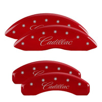 Thumbnail for MGP 4 Caliper Covers Engraved Front & Rear Cursive/Cadillac Red finish silver ch