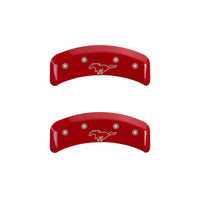 Thumbnail for MGP 4 Caliper Covers Engraved Front Mustang Engraved Rear Pony Red finish silver ch