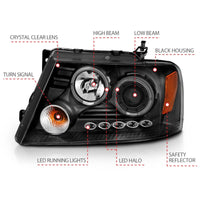 Thumbnail for ANZO 2004-2008 Ford F-150 Projector Headlights w/ Halo and LED Black G2