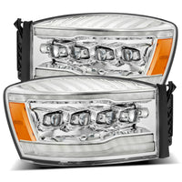 Thumbnail for AlphaRex 06-08 Dodge Ram 1500HD NOVA LED Proj Headlights Plank Style Blk w/Seq Signal/DRL/Amber LED