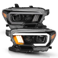 Thumbnail for ANZO 2016-2017 Toyota Tacoma Projector Headlights w/ Plank Style Design Black/Amber w/ DRL