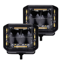 Thumbnail for Go Rhino Xplor Blackout Combo Series Cube Sideline LED Spot Lights w/ Amber 4x3 - Blk (Pair)
