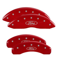 Thumbnail for MGP 4 Caliper Covers Engraved Front & Rear Ford Oval Logo Red Finish Silver Char 2021 Ford F-150