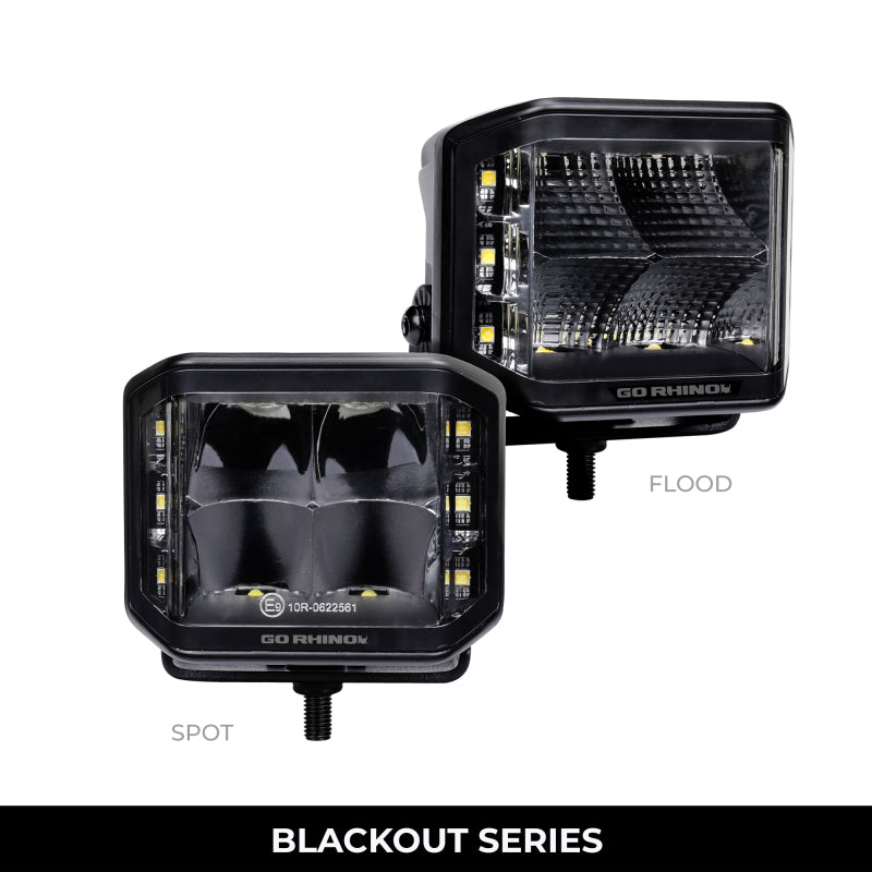 Go Rhino Xplor Blackout Series Cube LED Sideline Flood Light Kit (Surface Mount) 4x3 - Blk (Pair)